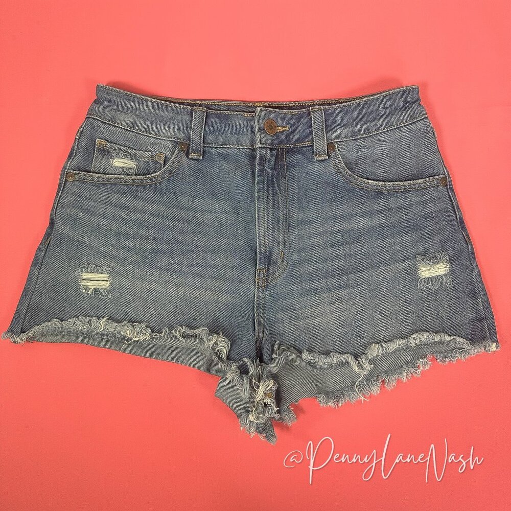 Sincerely Jules Distressed Raw Hem high Rise Denim Jean Shorts - Picture 1 of 7